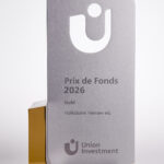 Trophäe Prix de Fonds in Gold, verliehen an die Volksbank Viersen